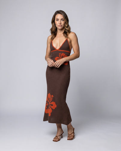 Damen Maxikleid mit V-Ausschnitt und floralen Details