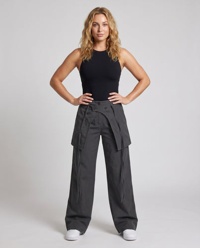Damen modische Hochtaillierte Cargo-Hose mit verstellbarem Kordelzug