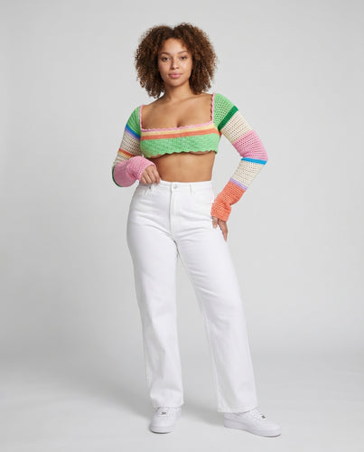 Damen modisches Langarm-Crop-Top mit einzigartigen Strickdetails