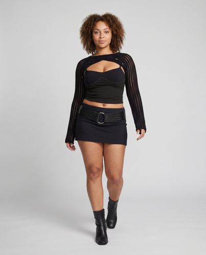 Damen modisches Netzoberteil mit Cut-Outs und langen Ärmeln