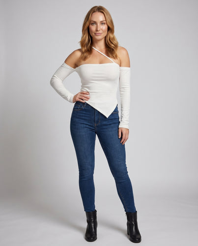 Damen Off-Shoulder Oberteil mit langen Ärmeln und raffiniertem Schnitt