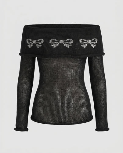 Damen Off-Shoulder Strickoberteil mit dekorativem Muster