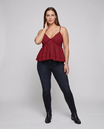 Damen Spitzen-Crop-Top mit verstellbaren Trägern und voluminösem Saum
