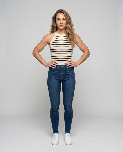 Damen sportliches Ripp-Top mit Streifenmuster und elegantem Rückenausschnitt