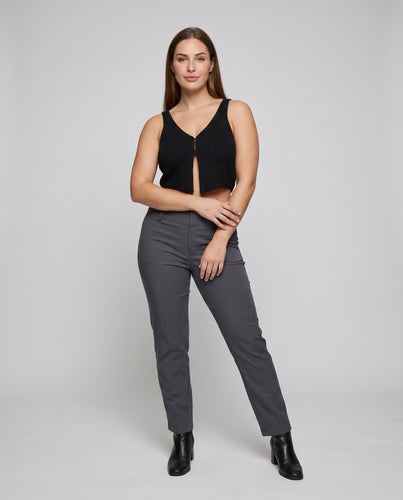 Damen Strick-Crop-Top mit modischem V-Ausschnitt und feinen Rippdetails