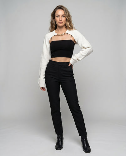Damen trendiges Crop-Top mit modischem Kettendetail und weitem Ärmel