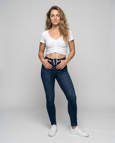 Damen Trendiges Crop-Top mit Raffung und Kordelzug