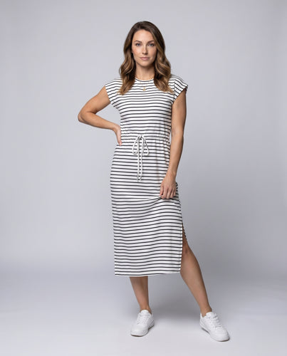 Damen Wickelkleid mit elastischem Taillengürtel und seitlichen Schlitzen