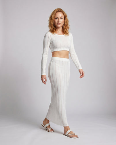 Damen Zweiteiler Outfit mit langärmligem Crop-Top und schmalem Maxirock