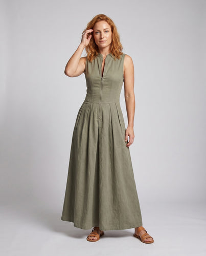 Damen A-Linien Kleid mit Reißverschluss und Stehkragen R&B