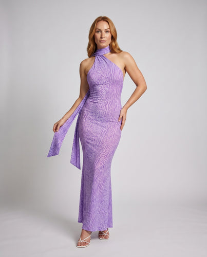 Damen Asymmetrisches Maxikleid mit schulterfreiem Design und raffiniertem Gürtel R&B