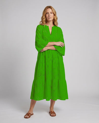 Damen Baumwollmaxikleid mit luftiger A-Linien-Silhouette und verspielten Cut-Outs R&B
