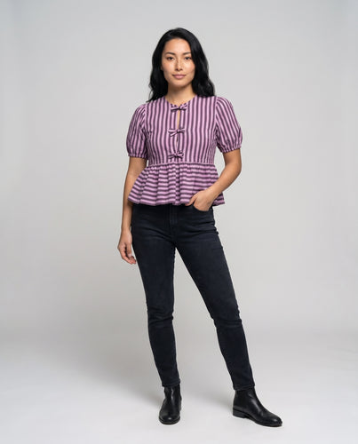 Damen Blusenshirt mit verspieltem Volant und Streifenmuster R&B