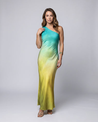 Damen Elegantes, asymmetrisches Maxikleid mit fließendem Farbverlauf R&B