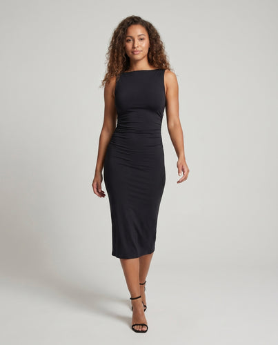 Damen Elegantes figurbetontes Midi-Kleid mit schickem Rundhalsausschnitt R&B