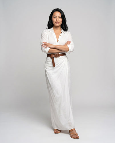Damen Elegantes Hemdkleid mit Gürtel und langem Arm R&B