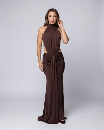 Damen Elegantes Langarm Maxikleid mit asymmetrischem Design R&B
