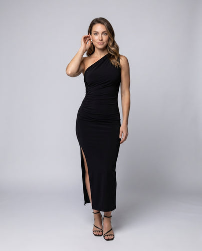 Damen Elegantes Maxikleid mit asymmetrischem Schnitt und stilvollem Drapé R&B