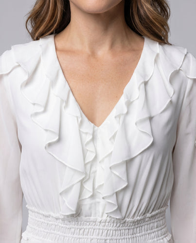 Damen Elegantes Maxikleid mit fließenden Rüschen und figurumspielendem Schnitt R&B