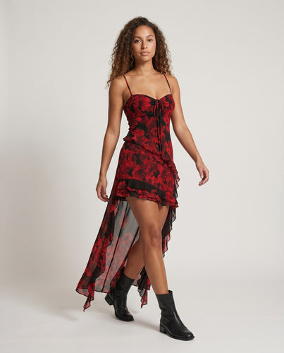 Damen Elegantes Maxikleid mit floralem Design und Rüschendetails R&B