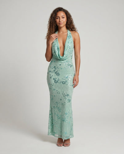 Damen Elegantes Maxikleid mit raffiniertem V-Ausschnitt und floralem Spitzenmuster R&B