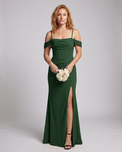 Damen Elegantes Maxikleid mit schulterfreien Riemen und raffinierten Drapierungen R&B