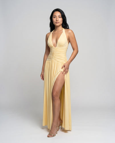 Damen Elegantes Maxikleid mit V-Ausschnitt und raffinierten Drapierungen R&B