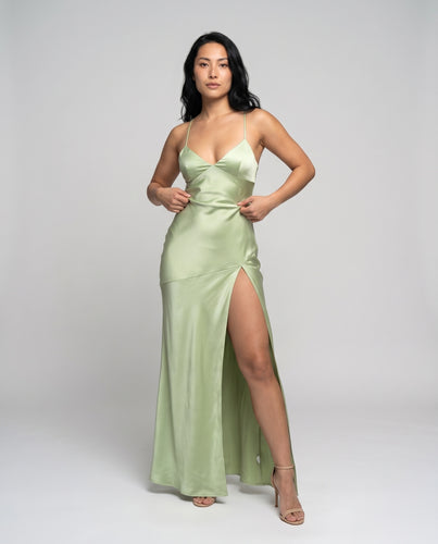 Damen Elegantes Maxikleid mit verführerischem Spaghetti-Trägerdesign und seitlichem Schlitz R&B