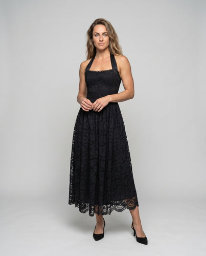 Damen Elegantes Spitzenkleid mit Schößchen und Bindegürtel R&B