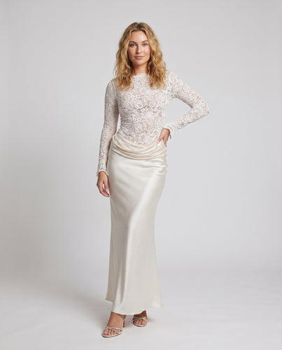 Damen Elegantes Spitzenoberteil mit schimmerndem Satinrock R&B