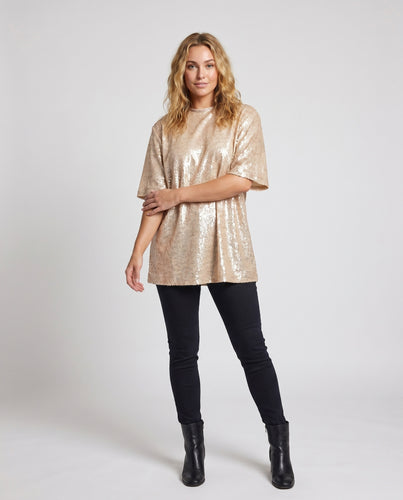 Damen Funkelndes Paillettenoberteil mit oversized Schnitt R&B