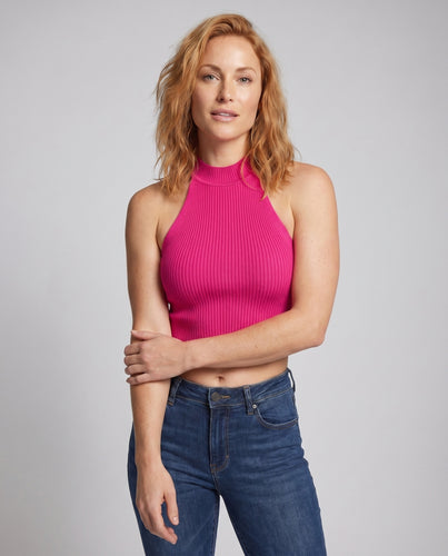 Damen Hochgeschlossener Crop-Top aus Rippstrick R&B