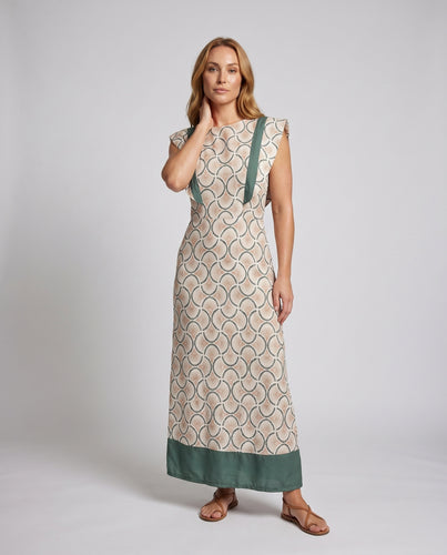 Damen Langes Sommerkleid mit raffiniertem Rüschendesign und gestreiftem Muster R&B