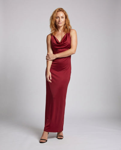 Damen Luxuriöses Satin-Cocktailkleid mit elegantem Wasserfall-Ausschnitt R&B