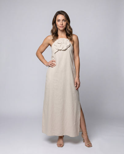 Damen Maxi Kleid mit floralen Applikationen und praktischen Taschen R&B