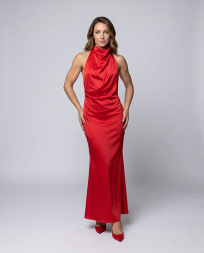 Damen Maxi-Kleid mit schulterfreiem Drapé R&B