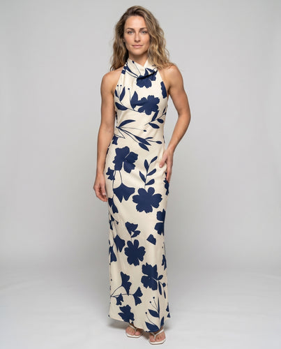 Damen Maxikleid mit elegantem Halterneck und floralem Design R&B