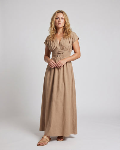 Damen Maxikleid mit figurbetontem Oberteil und elegantem Bund R&B