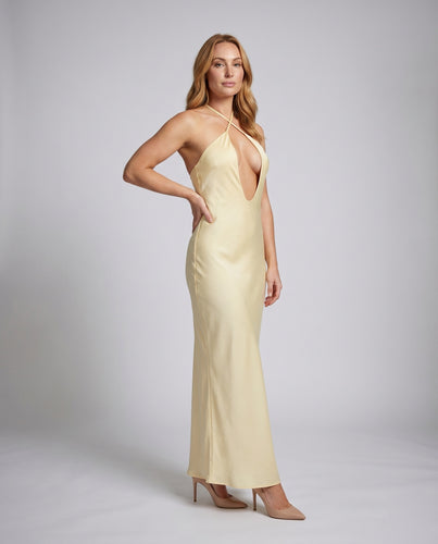 Damen Maxikleid mit tiefem V-Ausschnitt und elegantem Rückendetail R&B