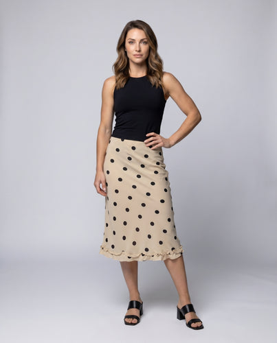 Damen Midi-Rock mit verspieltem Punktenmuster und elastischem Bund R&B
