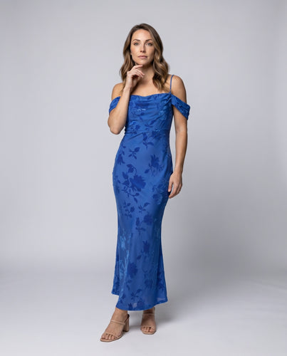 Damen Midikleid mit schulterfreiem Design und floralem Muster R&B