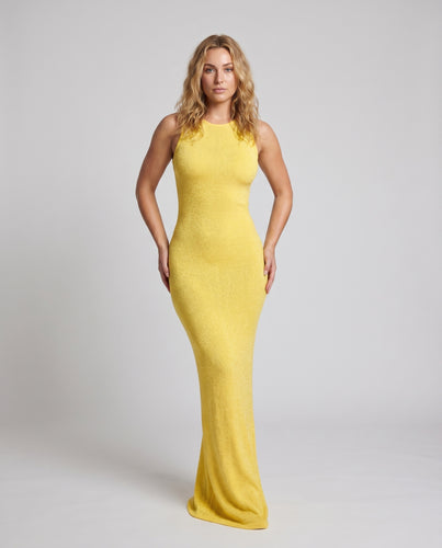 Damen Schimmerndes Maxikleid mit tiefem Rundhalsausschnitt und figurbetonendem Schnitt R&B