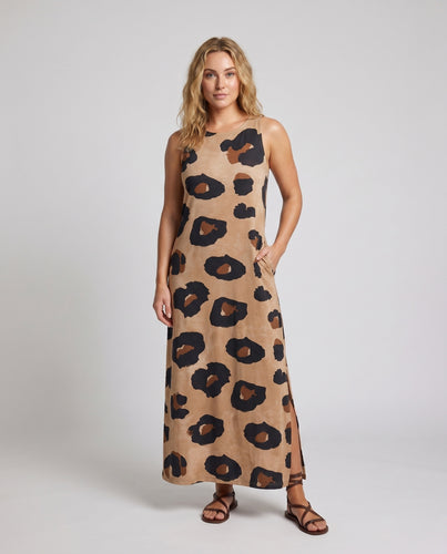 Damen Schlankes Maxikleid mit elegantem Leopardenmuster R&B