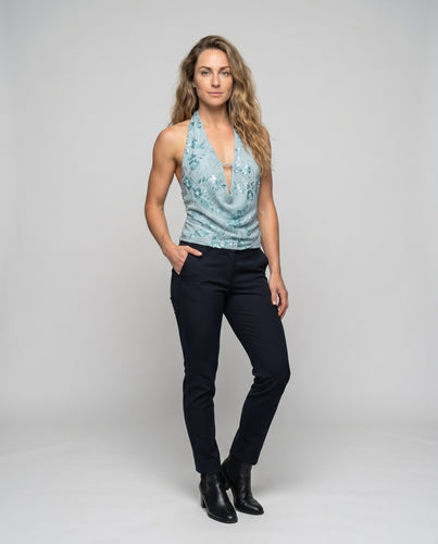 Damen Strandmode mit hochwertigem floralem Spitzenoberteil und sexy tiefem V-Ausschnitt R&B