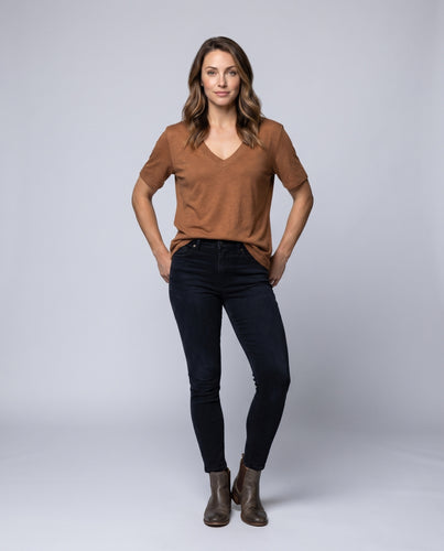 Damen Basic V-Ausschnitt T-Shirt aus hochwertiger Baumwolle