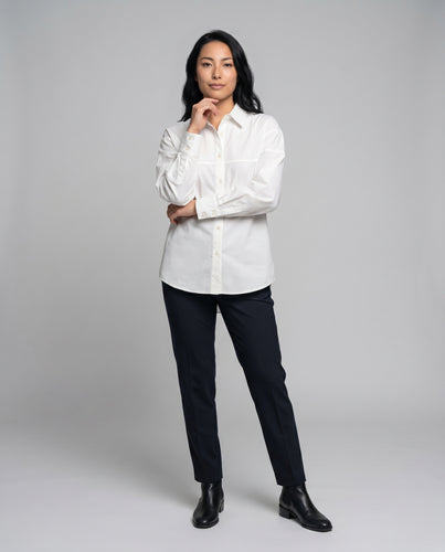 Damen elegante Baumwollbluse mit strukturierter Knopfleiste