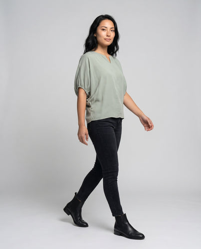 Damen elegante Bluse mit Puffärmeln und V-Ausschnitt