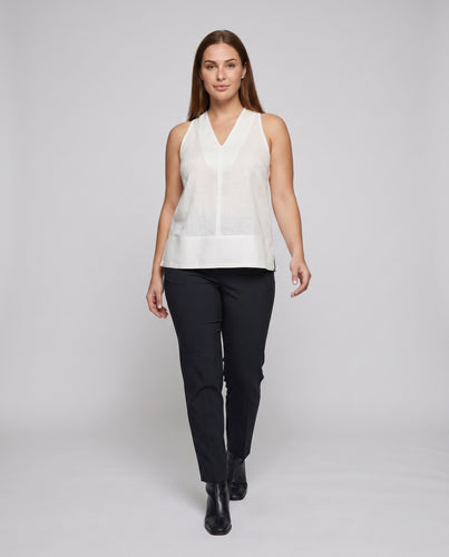 Damen elegantes Leinenoberteil mit V-Ausschnitt und lockerer Passform