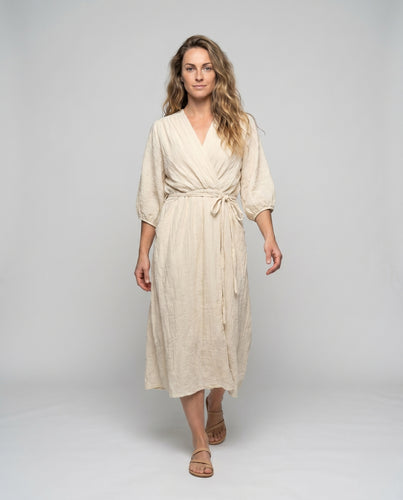 Damen elegantes Wickelkleid mit weiten Ärmeln und fließendem Schnitt