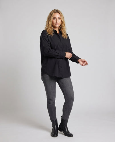 Damen klassische Oversize-Hemdbluse mit Knopfleiste